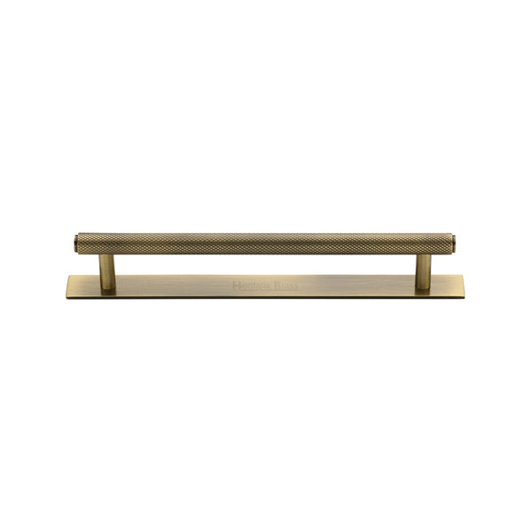 M Marcus - Heritage Brass, Knurled Cabinet Pull Handle with Plate, Cabinet Hardware, Cabinet Pull Handles