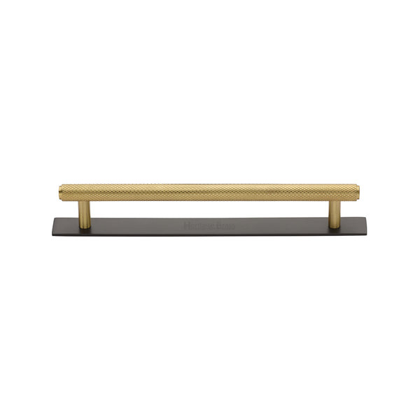 Knurled Cabinet Pull Handle with Plate by M Marcus - Heritage Brass