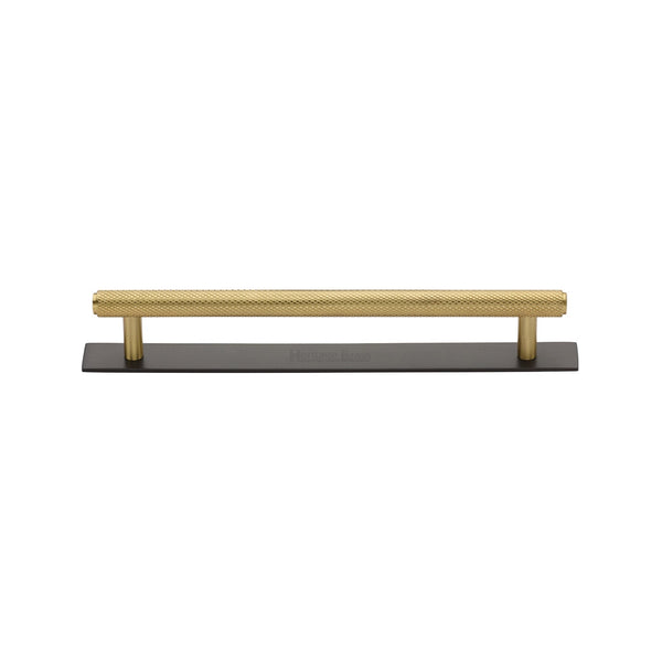 M Marcus - Heritage Brass, Knurled Cabinet Pull Handle with Plate, Cabinet Hardware, Cabinet Pull Handles