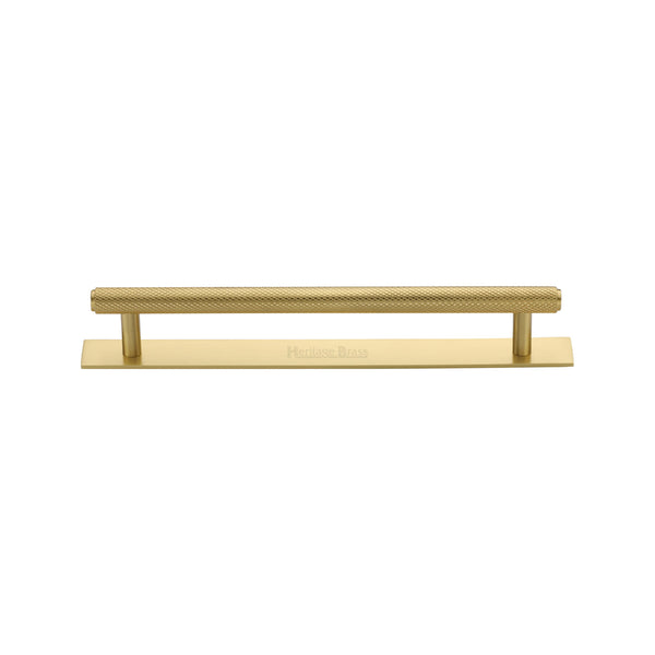 Knurled Cabinet Pull Handle with Plate by M Marcus - Heritage Brass