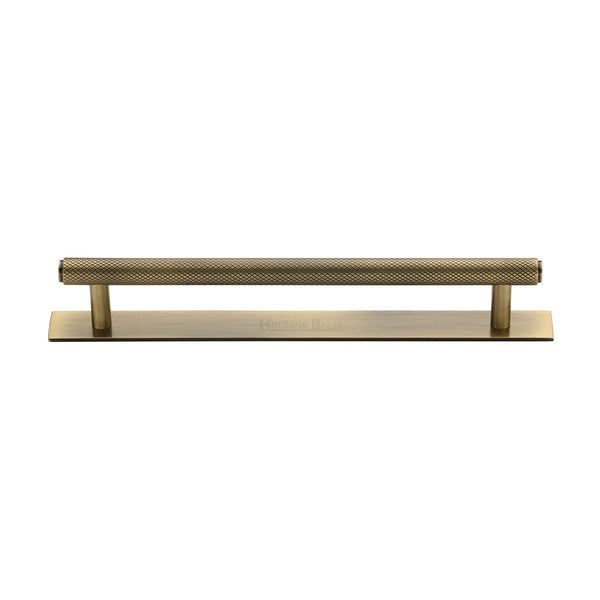 Knurled Cabinet Pull Handle with Plate by M Marcus - Heritage Brass