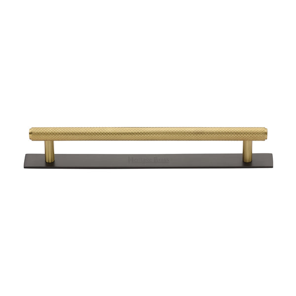 Knurled Cabinet Pull Handle with Plate by M Marcus - Heritage Brass