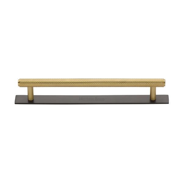 M Marcus - Heritage Brass, Knurled Cabinet Pull Handle with Plate, Cabinet Hardware, Cabinet Pull Handles