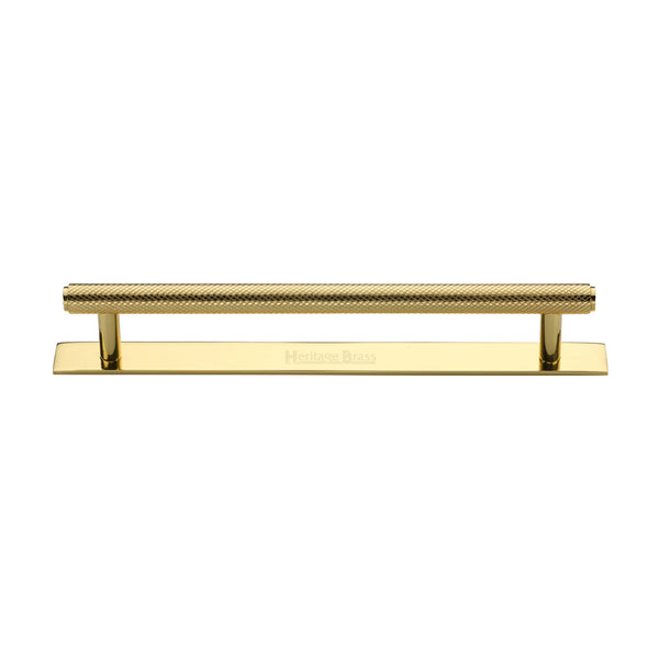 Knurled Cabinet Pull Handle with Plate by M Marcus - Heritage Brass