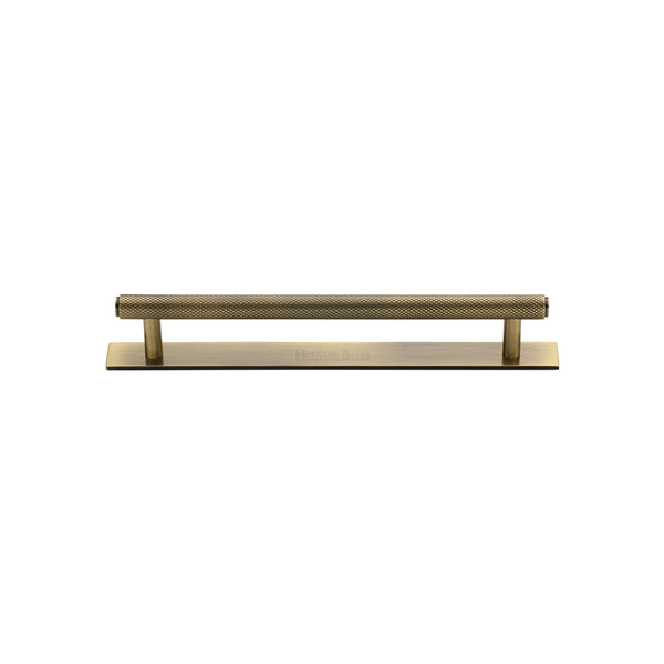 Knurled Cabinet Pull Handle with Plate by M Marcus - Heritage Brass