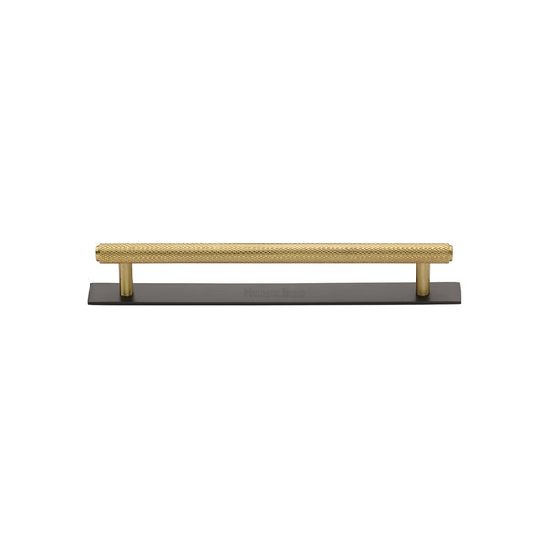 Knurled Cabinet Pull Handle with Plate by M Marcus - Heritage Brass