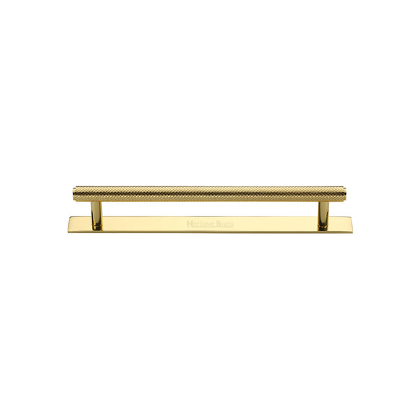 Knurled Cabinet Pull Handle with Plate by M Marcus - Heritage Brass
