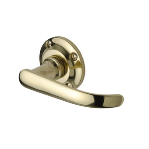 Avon Door Handle on Round Rose - Polished Brass