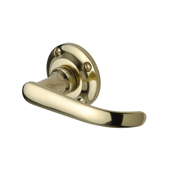 Avon Door Handle on Round Rose - Polished Brass