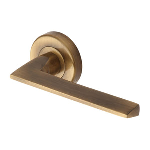 Pyramid Door Handle on Round Rose - Antique Brass
