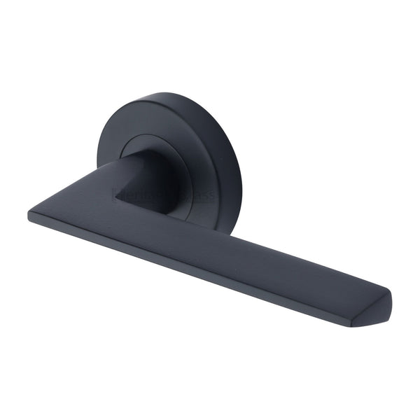 Pyramid Door Handle on Round Rose by M Marcus - Heritage Brass