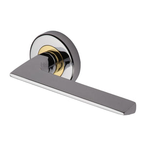Pyramid Door Handle on Round Rose - Antique Brass