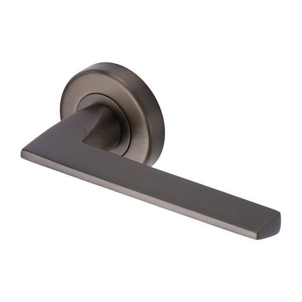 Pyramid Door Handle on Round Rose by M Marcus - Heritage Brass