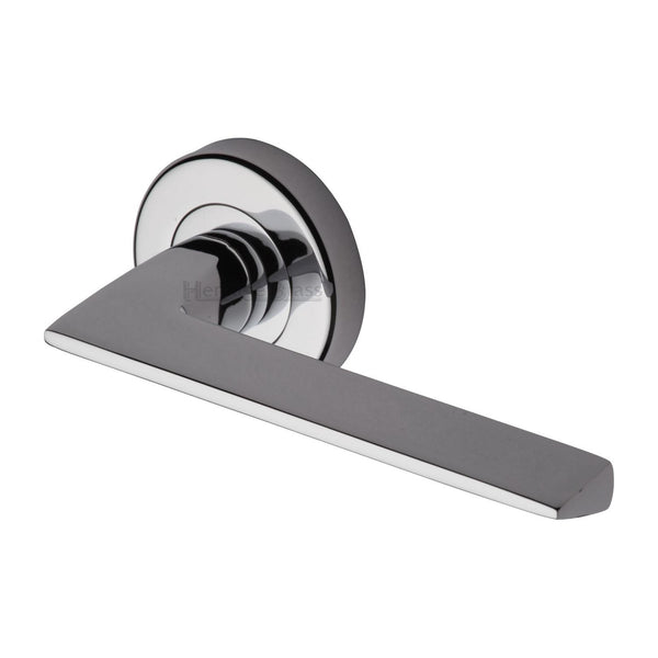 Pyramid Door Handle on Round Rose by M Marcus - Heritage Brass