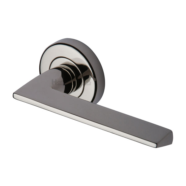 Pyramid Door Handle on Round Rose by M Marcus - Heritage Brass