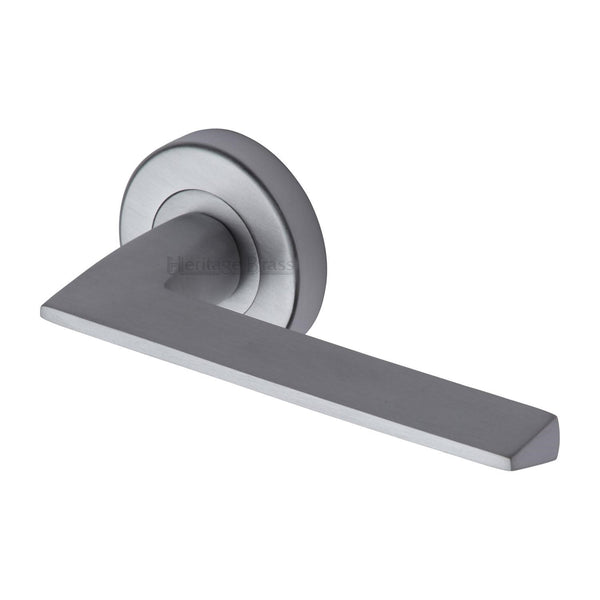 Pyramid Door Handle on Round Rose by M Marcus - Heritage Brass