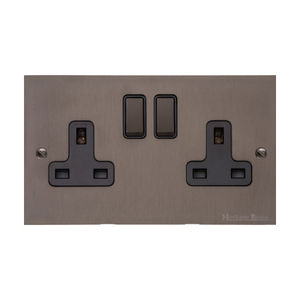 Stylist Bronze Square Flat Plate Switches and Sockets, QL9 Switches & Sockets, QL9 - Double Socket (13 Amp) by Heritage Brass By M-Marcus