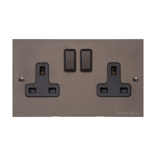 Stylist Bronze Square Flat Plate Switches and Sockets, QL9 Switches & Sockets, QL9 - Double Socket (13 Amp) by Heritage Brass By M-Marcus