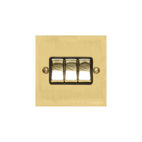 Victorian Elite Range Polished Brass Switches & Sockets, R01 - 3 Gang Rocker Switch by Heritage Brass By M-Marcus