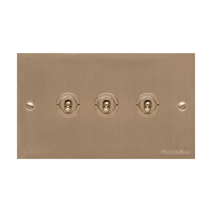 Victorian Elite Range Antique Brass Switches & Sockets, R91 - 3 Gang Toggle Switch by Heritage Brass By M-Marcus
