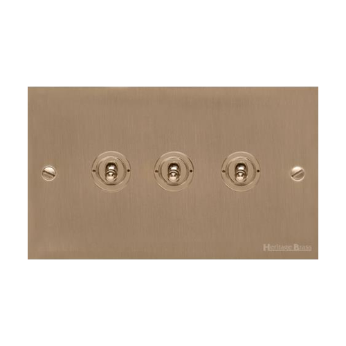 Victorian Elite Range Antique Brass Switches & Sockets, R91 - 3 Gang Toggle Switch by Heritage Brass By M-Marcus