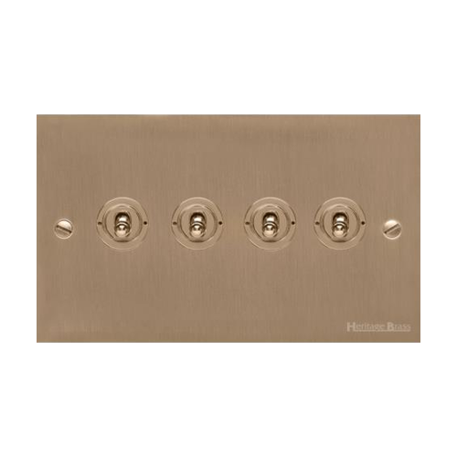Victorian Elite Range Antique Brass Switches & Sockets, R91 - 4 Gang Toggle Switch by Heritage Brass By M-Marcus