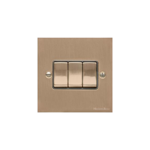 Victorian Elite Range Antique Brass Switches & Sockets, R91 - 3 Gang Rocker Switch by Heritage Brass By M-Marcus