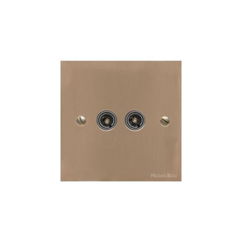 Victorian Elite Range Antique Brass Switches & Sockets, R91 - 2 Gang TV Coaxial Socket by Heritage Brass By M-Marcus
