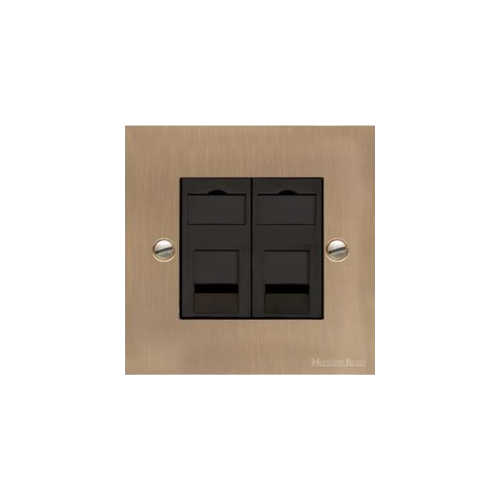 Victorian Elite Range Antique Brass Switches & Sockets, R91 - 2 Gang Secondary Line Socket by Heritage Brass By M-Marcus