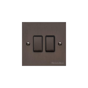 Stylist Bronze Raised Plate Range Switches & Sockets, RL9 - 2 Gang Rocker Switch by Heritage Brass By M-Marcus