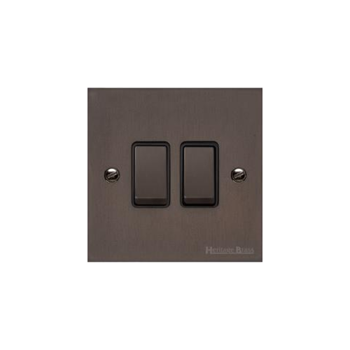 Stylist Bronze Raised Plate Range Switches & Sockets, RL9 - 2 Gang Rocker Switch by Heritage Brass By M-Marcus