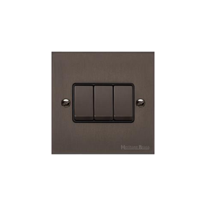 Stylist Bronze Raised Plate Range Switches & Sockets, RL9 - 3 Gang Rocker Switch by Heritage Brass By M-Marcus