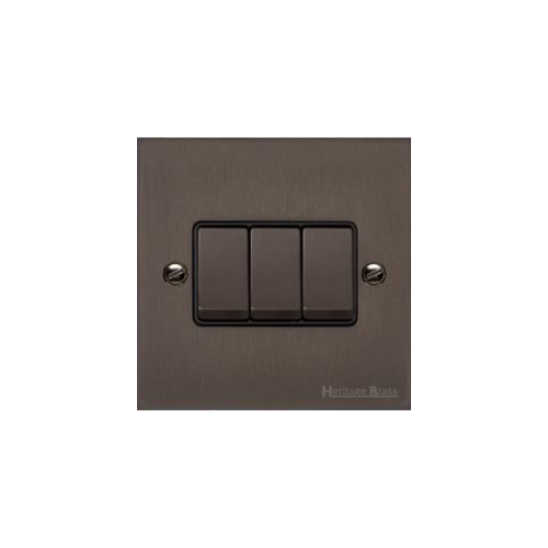 Stylist Bronze Raised Plate Range Switches & Sockets, RL9 - 3 Gang Rocker Switch by Heritage Brass By M-Marcus