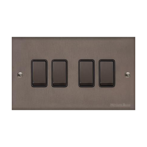 Stylist Bronze Raised Plate Range Switches & Sockets, RL9 - 4 Gang Rocker Switch by Heritage Brass By M-Marcus