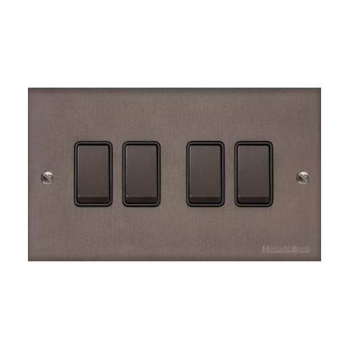 Stylist Bronze Raised Plate Range Switches & Sockets, RL9 - 4 Gang Rocker Switch by Heritage Brass By M-Marcus
