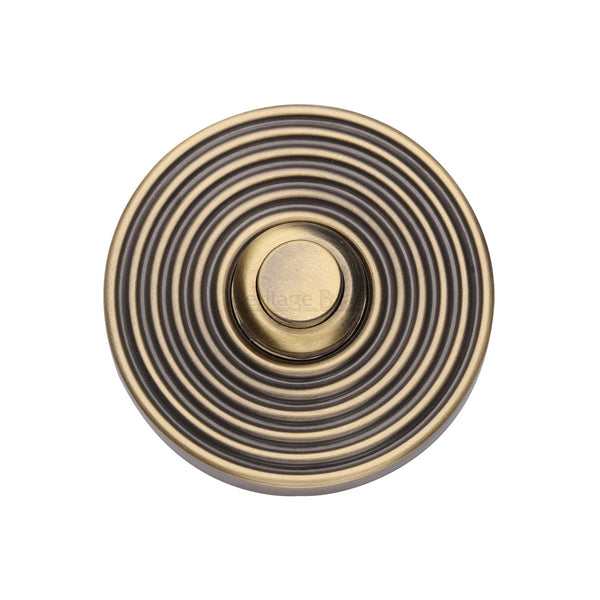 M Marcus - Heritage Brass, Reeded Bell Push, Exterior Door Hardware, Bell Pushes