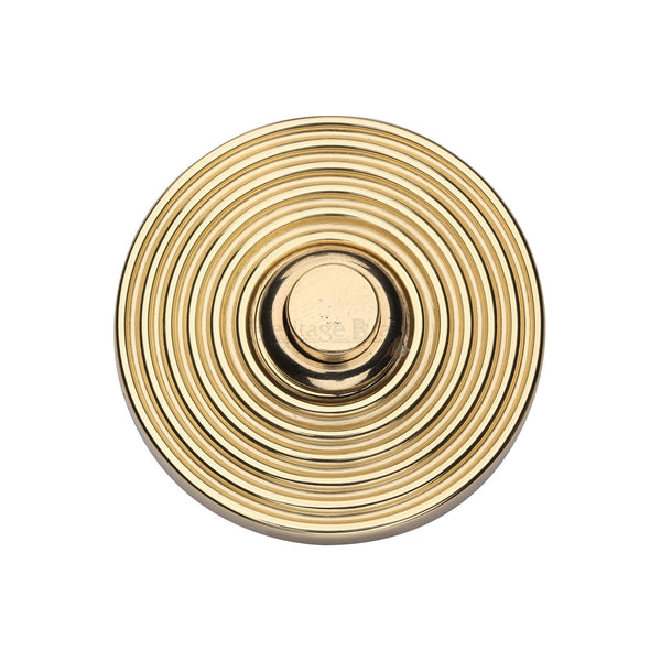 M Marcus - Heritage Brass, Reeded Bell Push, Exterior Door Hardware, Bell Pushes