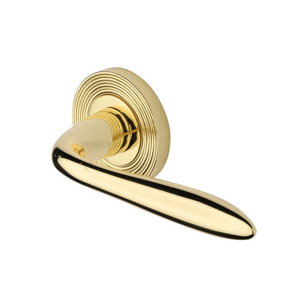 Sutton Reeded Door Handle on Round Rose by M Marcus - Heritage Brass