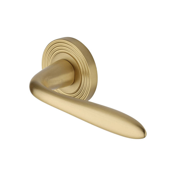 Sutton Reeded Door Handle on Round Rose by M Marcus - Heritage Brass