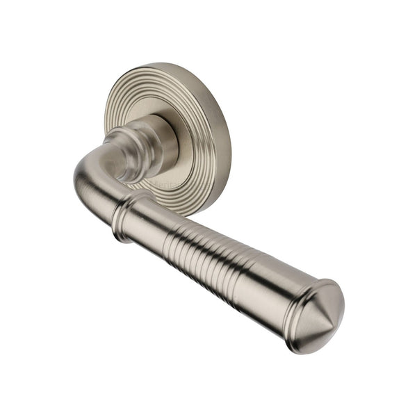 Bridgetown Reeded Door Handle on Round Rose by M Marcus - Heritage Brass
