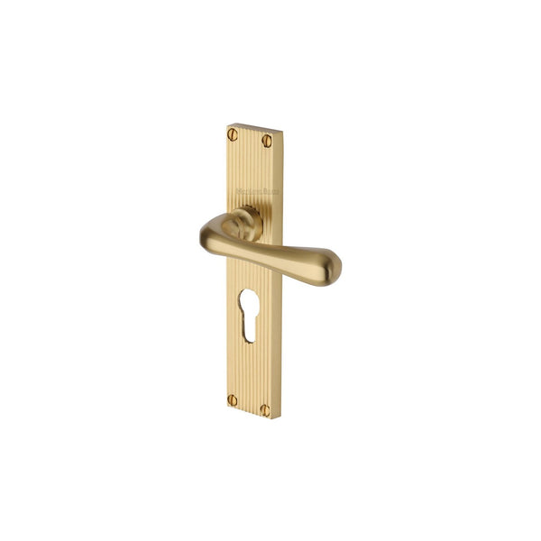 Charlbury Reeded Door Handle on Plate by M Marcus - Heritage Brass