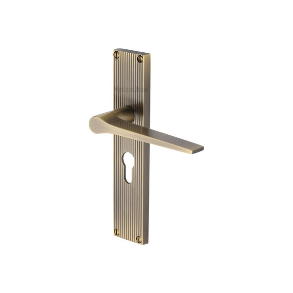Gio Reeded Door Handle on Plate by M Marcus - Heritage Brass