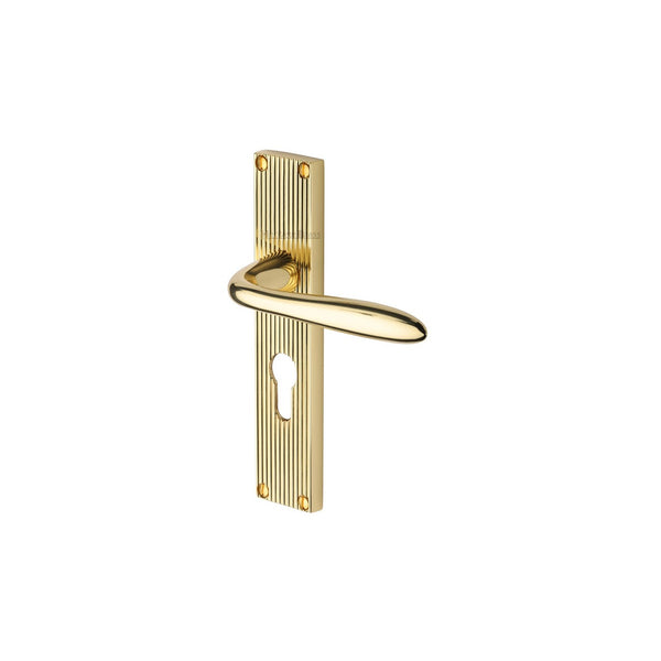 Sutton Reeded Door Handle on Plate by M Marcus - Heritage Brass