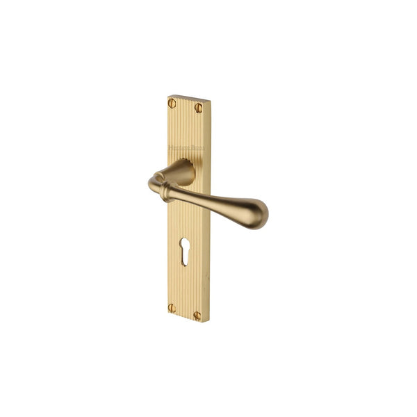 Roma Reeded Door Handle on Plate by M Marcus - Heritage Brass