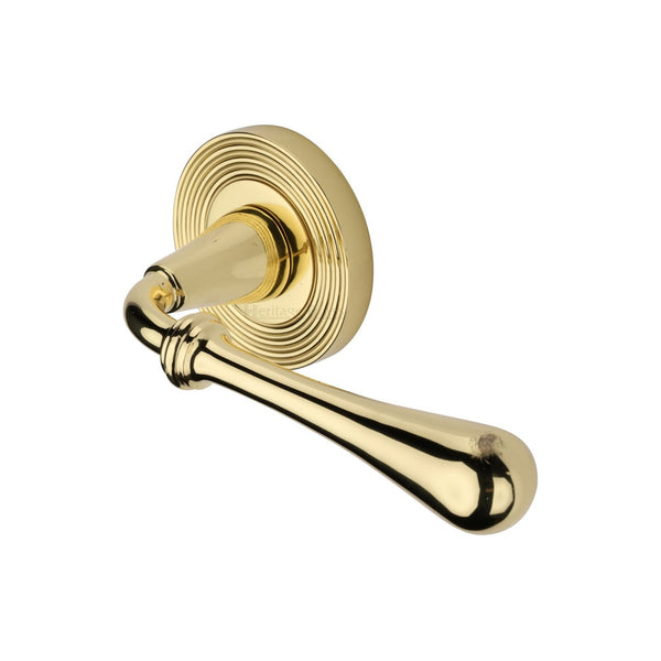 Roma Reeded Door Handle on Round Rose by M Marcus - Heritage Brass