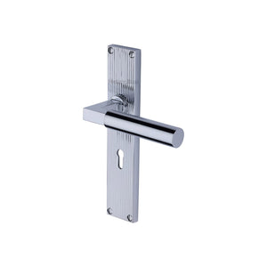 Bauhaus Reeded Door Handle on Plate by M Marcus - Heritage Brass