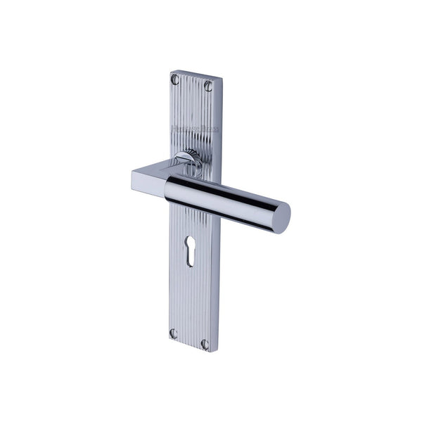 Bauhaus Reeded Door Handle on Plate by M Marcus - Heritage Brass