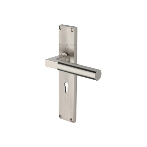 Bauhaus Reeded Door Handle on Plate by M Marcus - Heritage Brass