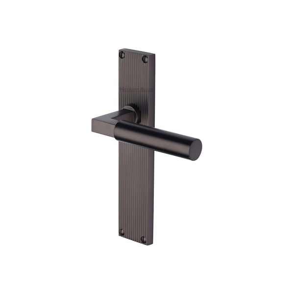 Bauhaus Reeded Door Handle on Plate by M Marcus - Heritage Brass