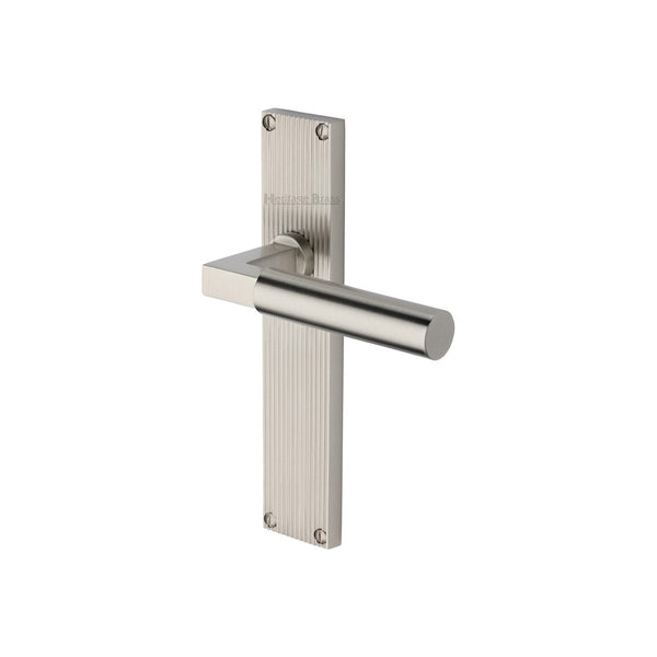 Bauhaus Reeded Door Handle on Plate by M Marcus - Heritage Brass